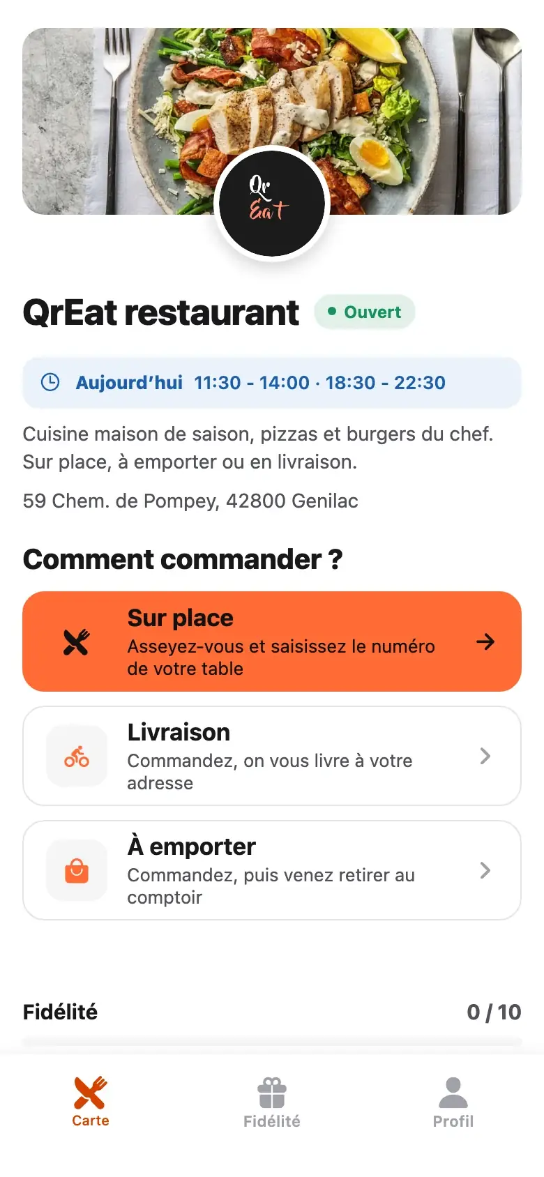Accueil d’un restaurant : sur place, livraison ou à emporter