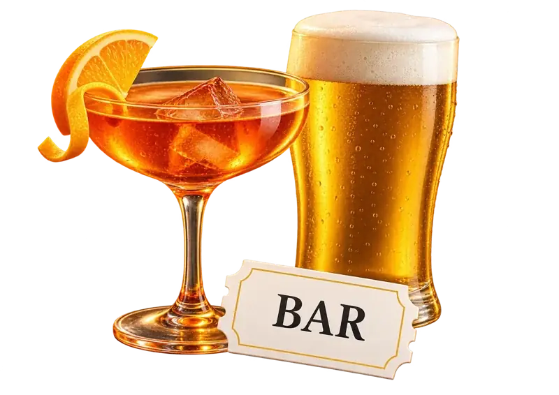 Cocktail, bière et ticket « Bar »