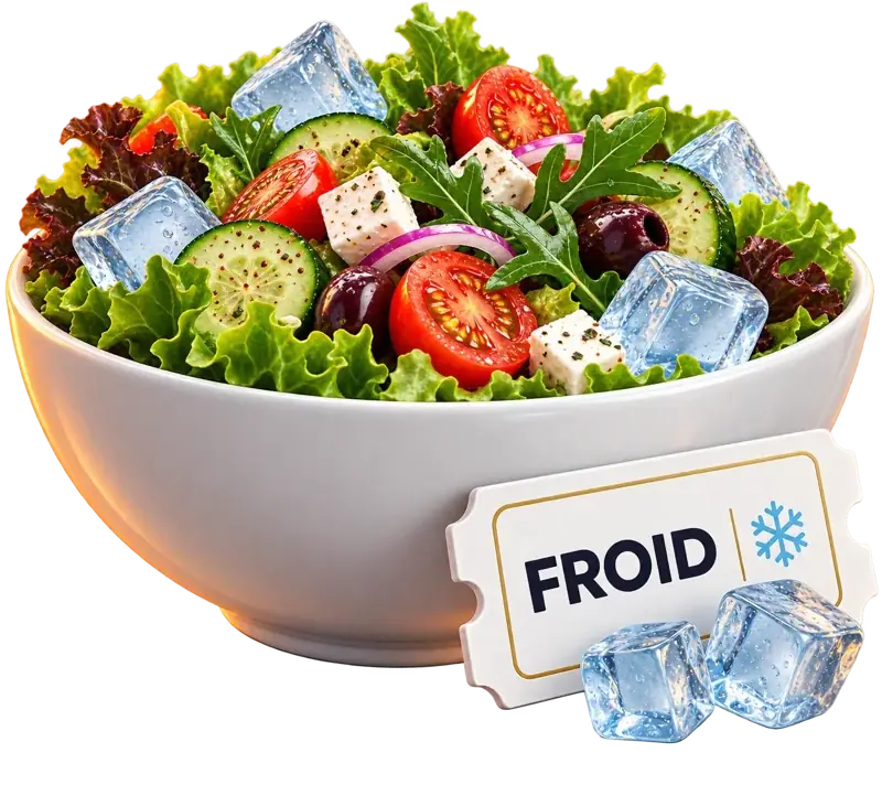 Saladier avec glaçons et ticket « Froid »