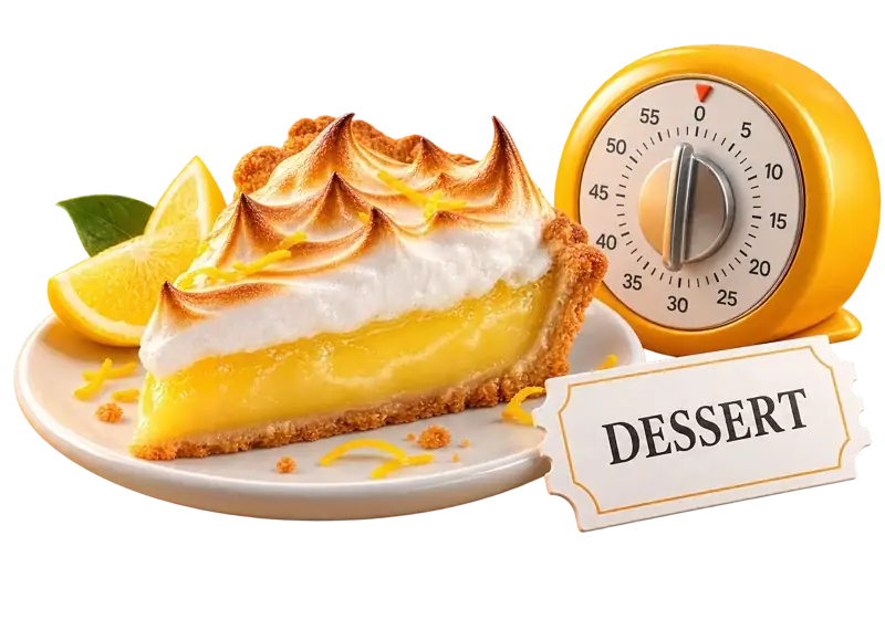 Tarte au citron meringuée, minuteur et ticket « Dessert »