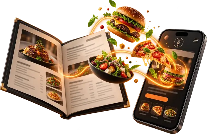 Carte papier dont les plats s’envolent vers un smartphone