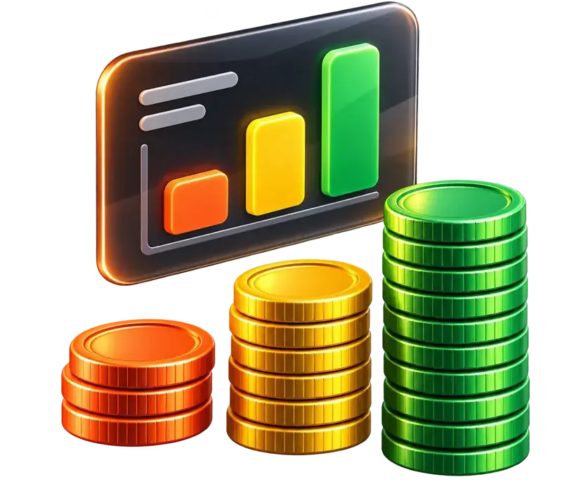 Piles de pièces et graphique comparatif