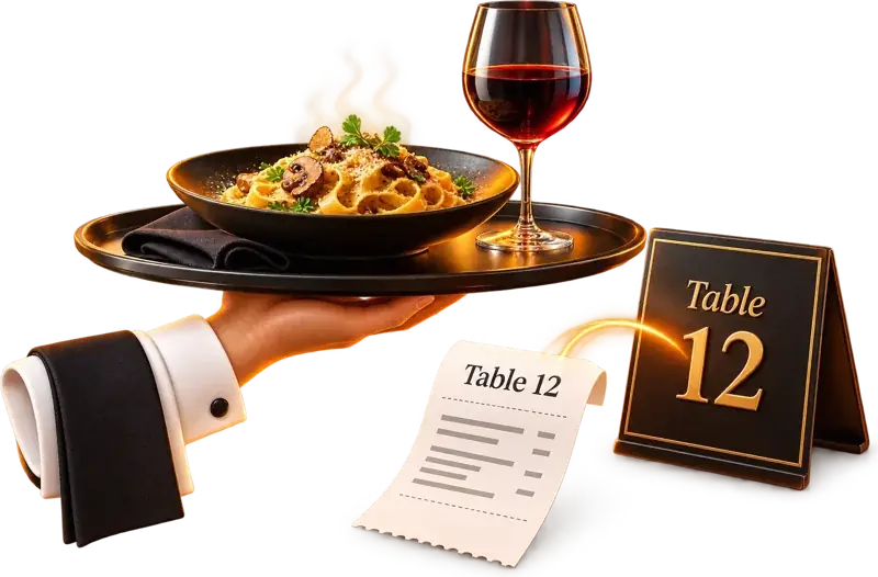 Plateau servi à la table 12 et ticket de commande