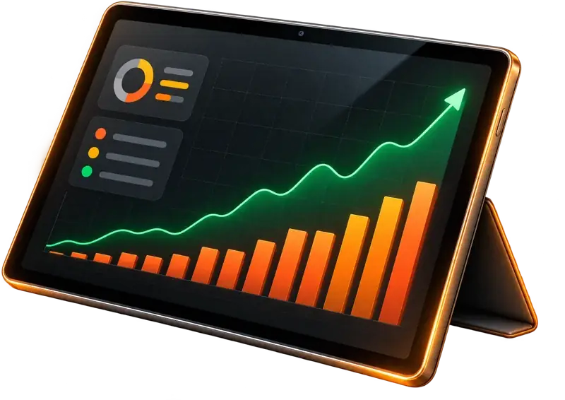 Tablette affichant des statistiques en hausse