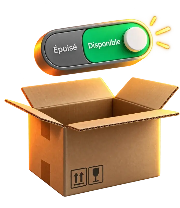Interrupteur passé de « Épuisé » à « Disponible » au-dessus d'un carton