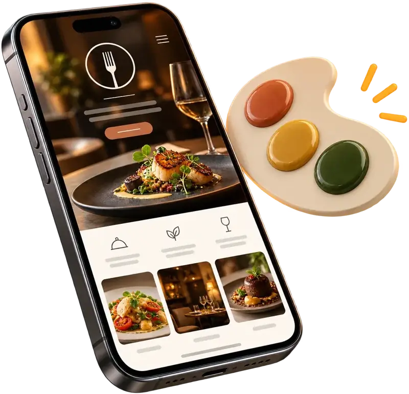 Site de restaurant sur smartphone et palette de couleurs