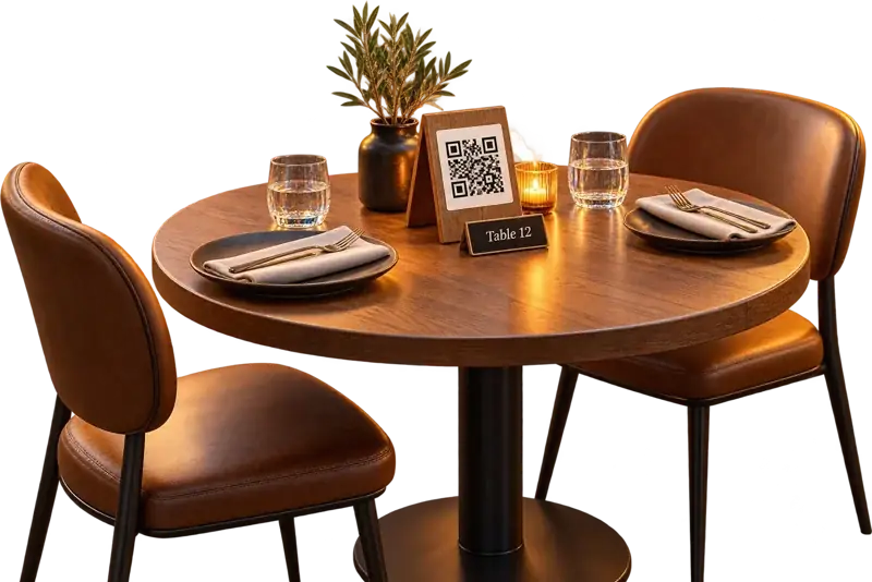 Table de restaurant avec son chevalet QR code « Table 12 »