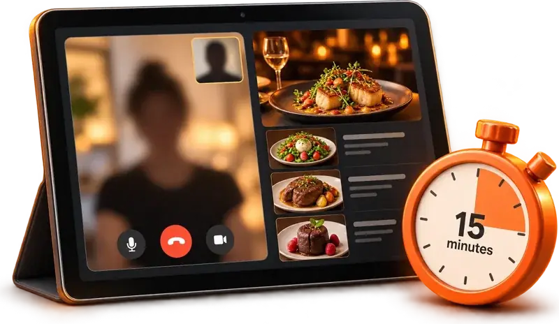 Démo en visio sur une tablette, avec un chronomètre de 15 minutes