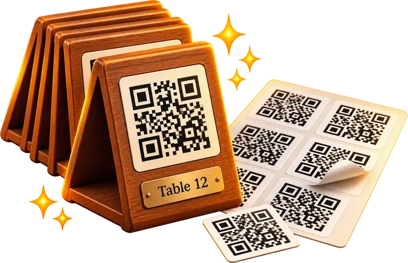 Chevalets QR code « Table 12 » et planche de stickers