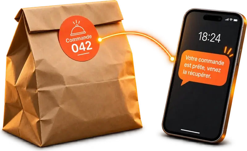 Sac à emporter et SMS « commande prête »