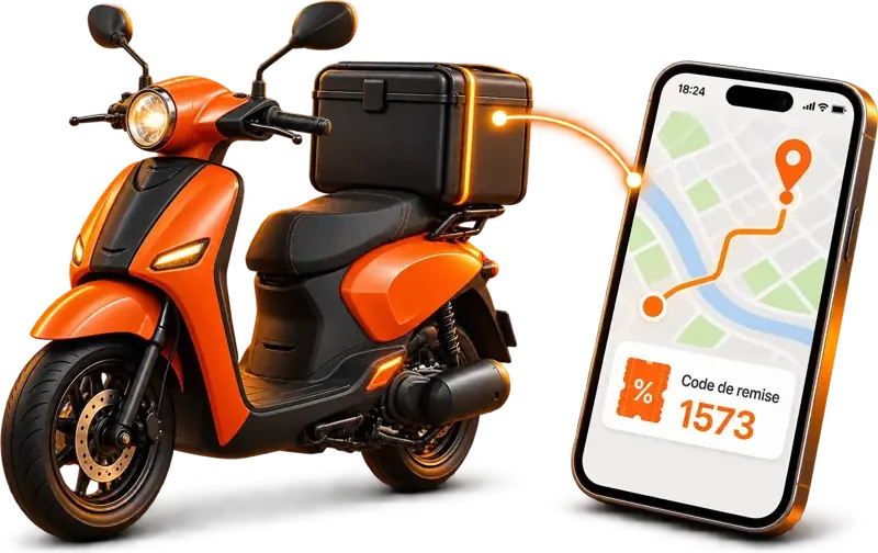 Scooter de livraison en route vers le client